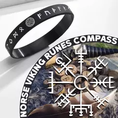 Vnox Pulsera de silicona de 12 mm para hombres, pulsera de silicona de caucho suave, juego de brazaletes con runas y brújula vikinga nórdica - comprar en línea