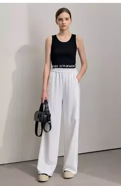 AMII-pantalones de pierna ancha minimalistas para mujer, pantalón largo negro, holgado, informal, versátil, con cintura elástica, primavera 2025 12521056 - online store
