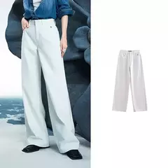 TOYOUTH, pantalones vaqueros de mezclilla para mujer, primavera 20220, nueva pierna ancha de acetato, cintura media baja, pantalones de pierna ancha rectos ajustados