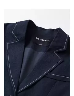 TOYOUTH-Chaqueta vaquera falsa para mujer, traje de talla grande con cuello de solapa, manga larga, color azul marino, otoño 2024 - Eleganzie