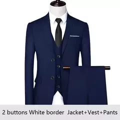 Imagen de Traje de hombre para boda, 3 piezas, 2 conjuntos, Blazers, chaquetas elegantes, chaleco, pantalones, abrigos de negocios de lujo, Formal coreano de alta calidad 2024