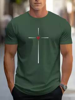 Camiseta holgada de verano 100% algodón con estampado gráfico de corazón de amor para hombre, camiseta deportiva informal ajustada con cuello redondo y manga corta - buy online