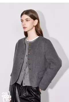 TOYOUTH-abrigo de lana para mujer, chaqueta de lana con botones y un solo pecho, manga larga, oveja, cuello redondo, color gris, otoño e invierno, 2024 - Eleganzie