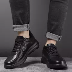 Zapatos de cuero de negocios para hombre, mocasines suaves, zapatos casuales cómodos para hombre, zapatillas de deporte blancas y negras sólidas de otoño para hombre - Eleganzie