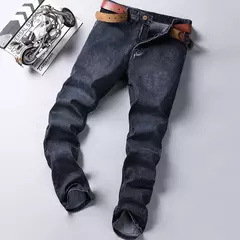 2025 moda cuatro estaciones clásico azul negro trabajo pantalones vaqueros hombres Jeans Casual recto estiramiento ropa de marca masculina - Eleganzie