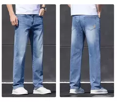 Primavera Verano hombres Color sólido lavado azul claro negocios Casual versátil suave transpirable suelto recto pantalones elásticos para hombres on internet