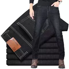 2025 Nuevos pantalones vaqueros elásticos para hombre, pantalones ajustados clásicos regulares de negocios, pantalones rectos negros y azules para hombre, ropa de marca, talla 28-40 on internet