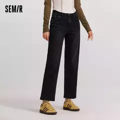 Semir-pantalones vaqueros deshilachados para mujer, pantalón holgado de pierna recta, invierno, 2024 - tienda en línea