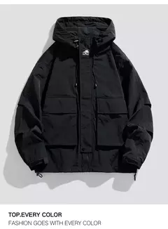 Image of Chaqueta con capucha para hombre, cortavientos de moda juvenil, abrigo deportivo para exteriores, ropa para senderismo y Camping, novedad