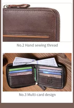 Cartera Bullcaptain retro RFID con cremallera y compartimento para hombre, tarjetero RFID, mini cartera de cuero antirrobo para hombre - tienda en línea