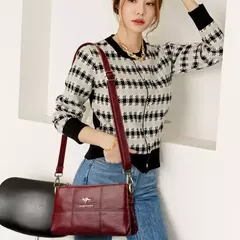 Bandolera de cuero suave con hilo de dos capas, bolso cruzado de lujo para mujer, bolsos pequeños a cuadros para mujer y bolso de mano, bolso principal - comprar en línea