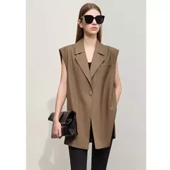Amii-Chaleco minimalista de otoño para mujer, chaqueta holgada informal sin mangas con abertura con muescas, prendas de vestir a la moda, ropa femenina 12270105 - buy online