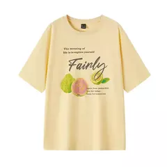 Semir-Camiseta de manga corta para mujer, Top de longitud media con hombros caídos, holgado e informal, con estampado de frutas y letras, novedad de verano 2024 en internet