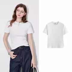Imagen de TOYOUTH-Camiseta de manga corta para mujer, Tops blancos cortos versátiles, Lyocell, cuello redondo, corte ajustado, primavera 2025