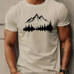 Camiseta holgada informal de algodón 100% para hombre, camiseta de manga corta con cuello redondo y estampado de montañas y árboles de talla grande, deportiva, de verano on internet