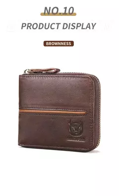 Cartera Bullcaptain retro RFID con cremallera y compartimento para hombre, tarjetero RFID, mini cartera de cuero antirrobo para hombre - tienda en línea