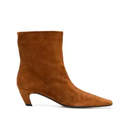 Image of QUTAA-Botines de piel auténtica con tacón cónico para mujer, botas de tacón alto de Metal con punta cuadrada, talla 34-39, para otoño e invierno, 2025