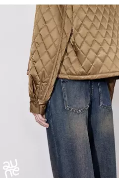 TOYOUTH Chaqueta de algodón para mujer 2024 Otoño e Invierno nuevo estilo de dinero viejo rejilla cuello POLO botón a presión Chaqueta corta abrigo marrón en internet