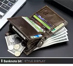 BULLCAPTAIN Cartera plegable con bloqueo RFID para hombre, tarjetero de cuero genuino con 15 ranuras para tarjetas - comprar en línea