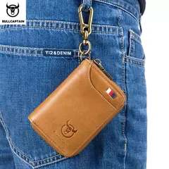 BULLCAPTAIN, bolso para tarjetas y llaves de cuero genuino para hombre, caja para llaves multifunción de alta calidad, llavero para coche, billetera, Mini tarjetero, Clip para llaves - tienda en línea