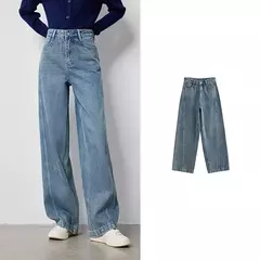 TOYOUTH-pantalones vaqueros de pierna ancha para mujer, Vaqueros largos de tiro alto con abertura, diseño perezoso, Otoño, 2024