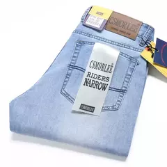2025 marca Top estilo clásico hombres Primavera Verano Jeans negocios Casual azul claro estiramiento algodón Denim pantalones masculinos en internet