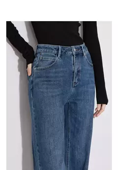 TOYOUTH, pantalones vaqueros de mezclilla de lana para mujer, Otoño Invierno 20224, nuevos pantalones largos cálidos gruesos de pierna ancha recta de cintura media - Eleganzie