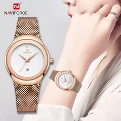 Reloj NAVIFORCE, relojes de cuarzo a la moda para mujer, reloj de pulsera resistente al agua de acero inoxidable para mujer, reloj Simple para chica, reloj femenino - Eleganzie