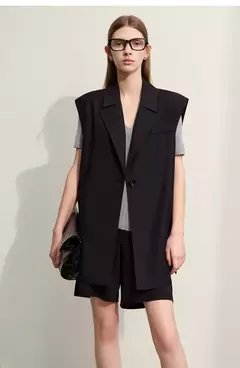 Amii-Chaleco minimalista de otoño para mujer, chaqueta holgada informal sin mangas con abertura con muescas, prendas de vestir a la moda, ropa femenina 12270105 on internet
