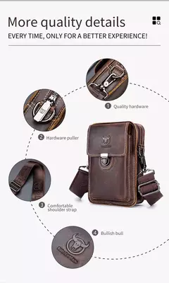 Imagen de BULLCAPTAIN, riñonera de cuero Crazy Horse para hombre, bolsa para teléfono, riñonera pequeña para hombre, bolso con cinturón para el pecho, mochila YB075
