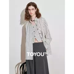 TOYOUTH camisa a rayas para mujer 2025 primavera nueva Lyocell algodón manga larga blusa versátil camisa Tops azul