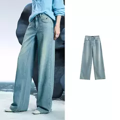 Imagen de TOYOUTH, pantalones vaqueros de mezclilla para mujer, primavera 20220, nueva pierna ancha de acetato, cintura media baja, pantalones de pierna ancha rectos ajustados