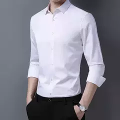 Camisa de manga larga de color sólido de negocios de moda casual para hombres