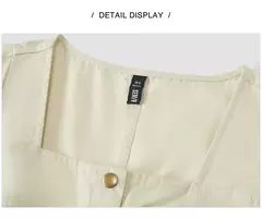 Semir-vestido Midi con abertura y escote cuadrado para mujer, traje utilitario lavado con sal, Estilo Vintage, verano, 2024 - Eleganzie
