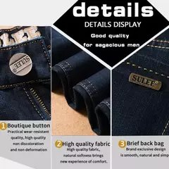 Image of SULEE-pantalones vaqueros elásticos de estilo europeo y americano para hombre, vaqueros de lujo, ajustados, rectos, azul profundo