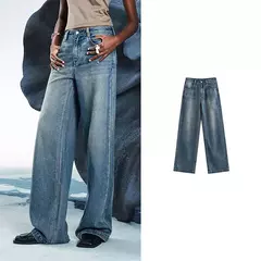 TOYOUTH, pantalones vaqueros de mezclilla para mujer, primavera 20220, nueva pierna ancha de acetato, cintura media baja, pantalones de pierna ancha rectos ajustados