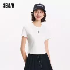 Semir-Camiseta de manga corta para mujer, Jersey recortado ajustado adelgazante, novedad de verano 2021, jersey bordado, bonito para todos los días y elegante