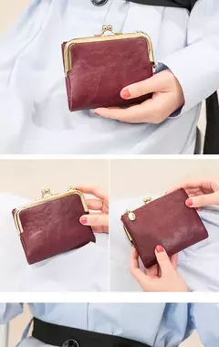 MIYIN-cartera pequeña de cuero para mujer, monedero Vintage plegable, compacto, con cremallera y cierre de beso en internet