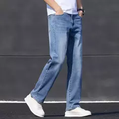 Primavera Verano hombres Color sólido lavado azul claro negocios Casual versátil suave transpirable suelto recto pantalones elásticos para hombres - online store
