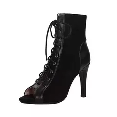 Sandalias con cordones, tacones de 9CM, zapatos de mujer, tendencia de verano 20224, botas sexis negras con punta abierta, tacones de aguja de tela a la moda, baile de Jazz para mujer