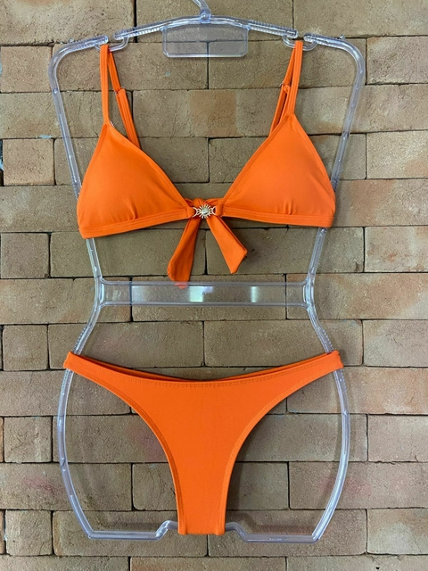 Top Cortininha Fixa com Bojo e entremeio de estrela laranja - comprar online