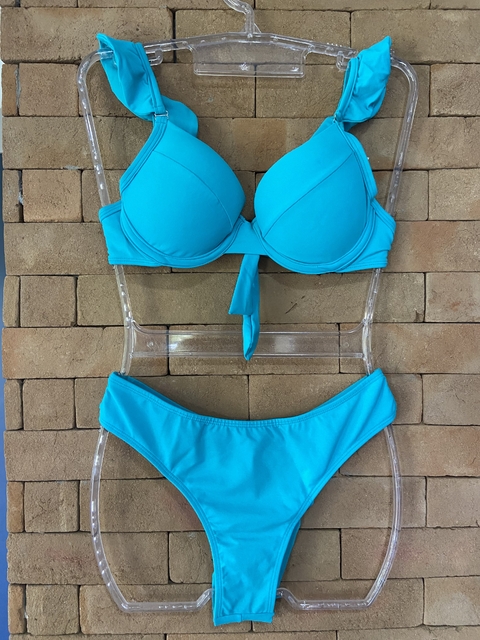 Top Meia Taça com Bojo e alcas em babados azul - comprar online