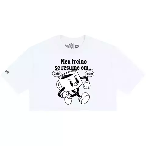 Cropped  Branco Estampado Café com Fofoca de frente