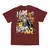 Camiseta vinho Hail Odin segurando um machado, com texto "Hail to the Father of All" em cores amarelo e branco