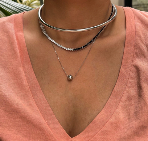Riviera Duo Zircônia Negra e Zircônia Cristal no banho Ródio Branco - comprar online