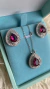Conjunto gota baguetado em Safira Pink no banho Ródio Branco - comprar online