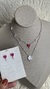 Conjunto Religioso com colar duplo Nossa Senhora com mini pérolas e coração Turmalina Rosa no banho Ródio Branco
