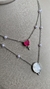 Conjunto Religioso com colar duplo Nossa Senhora com mini pérolas e coração Turmalina Rosa no banho Ródio Branco na internet