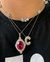 Colar Oval em Safira Pink cravejado com zircônia no banho ródio branco