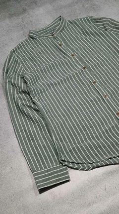 Camisa Rayada Simil Lino Gris